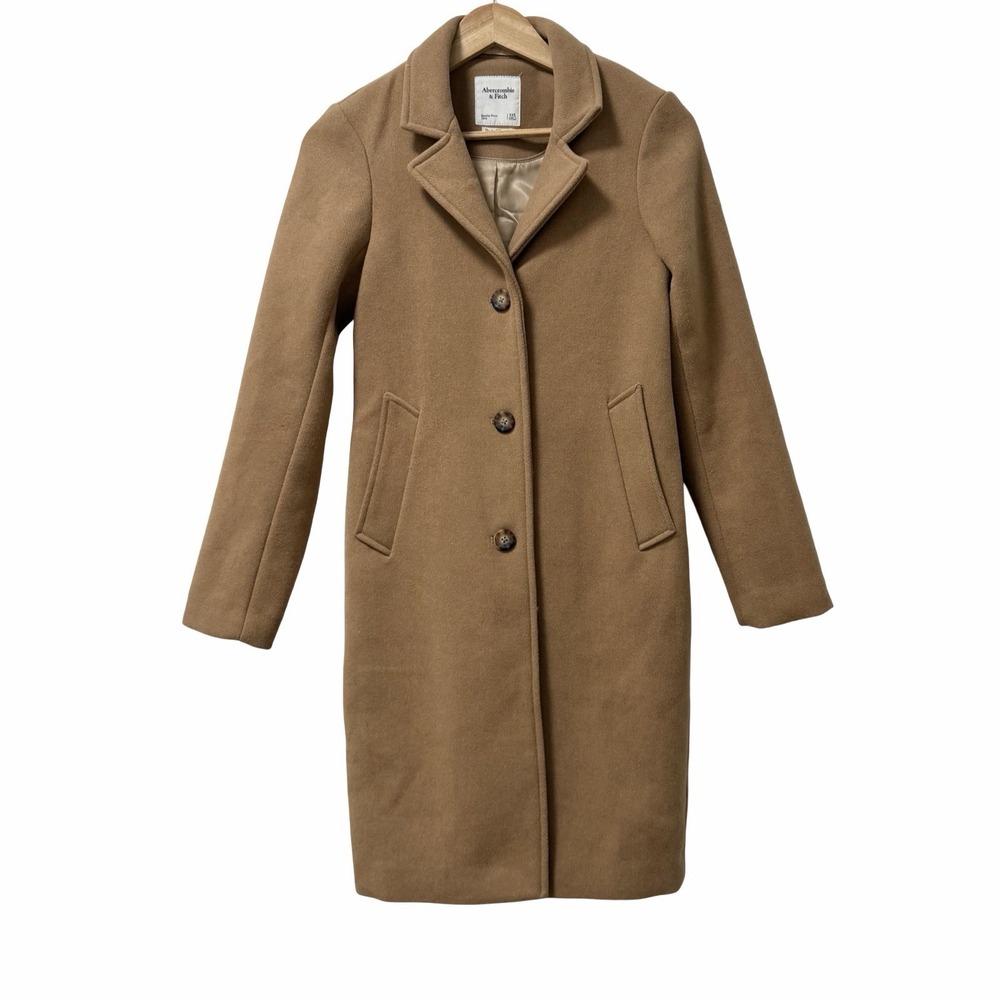 Abercrombie & Fitch Womens Wool Blend Dad Coat Size XXS Camel Long Car Coat